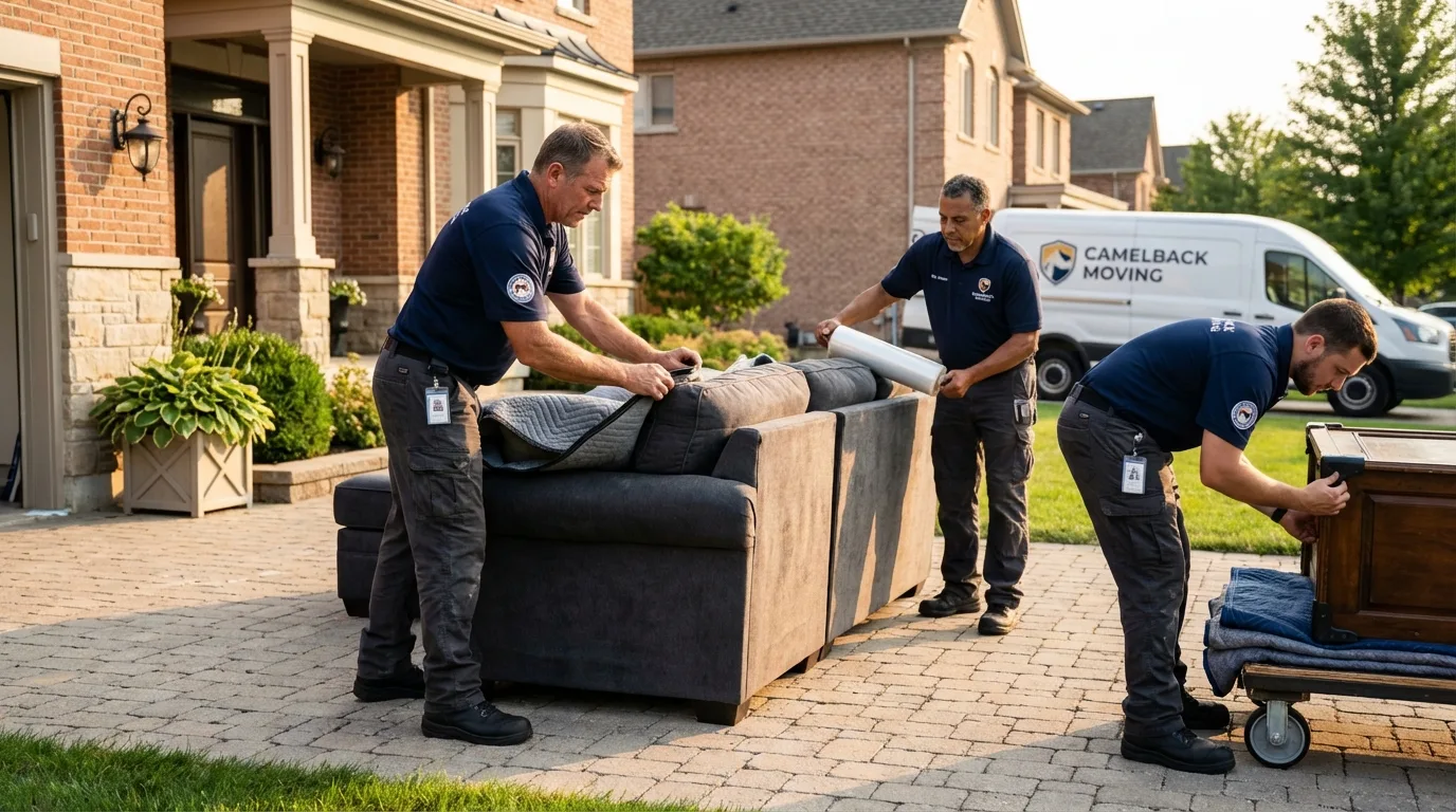 Large estate moving crew wrapping furniture in Kerrville, TX